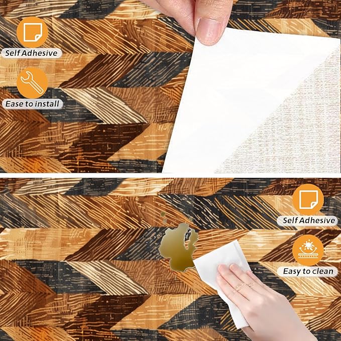 Nuxovilar Brown Geometric Diamond Textured Peel and Stick Wallpaper, 15.75"x39.37", Self-Adhesive Contact Paper, Retro Pattern for Bedroom, Living Room and Table Decor