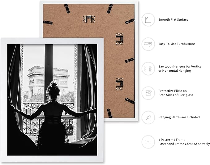 Poster Master Vintage Photograph Poster - Retro Minimalist Print - Girl In The Open Window, Black & White, Simple - Gift for Artist, Friend - Wall Decor for Living Room, Dorm, 11x14 White Framed