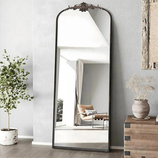 Arched Mirror Full Length: 21"x56" Black Vintage Full Body Mirror - Floor Antique Baroque Traditional Ornate for Entryway/Cloakroom/Bedroom/Living Room - Home Decor for Homemakers
