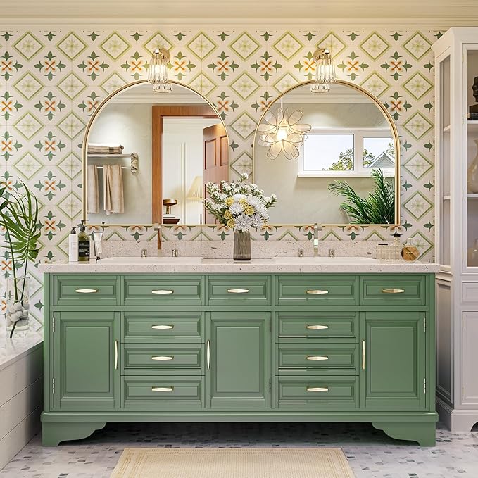 Brightify Arched Mirror, 31 x 33 Inch Gold Arch Mirror, Metal Frame Gold Arched Wall Mirror, Arched Top Bathroom Vanity Mirror for Living Room Bedroom Mantle Entryway Hallways