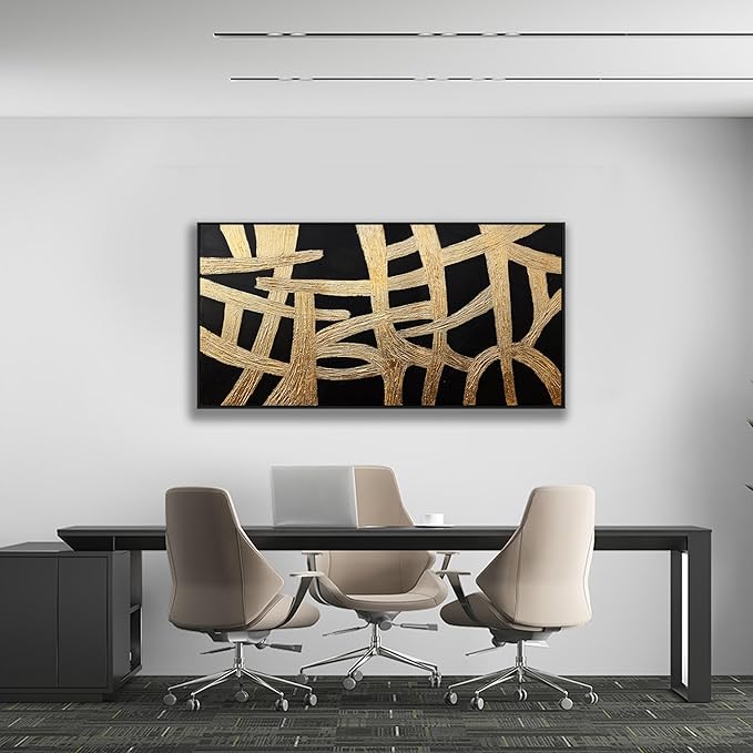 Canvas Wall Art Wall Decor Bedroom Pictures Artwork Abstract Wall Art Black And Gold Lines Texture Artwork Large Size Modern Painting Wall Decoration Pictures For Living Room Home Kitchen Office 29x58 Inch