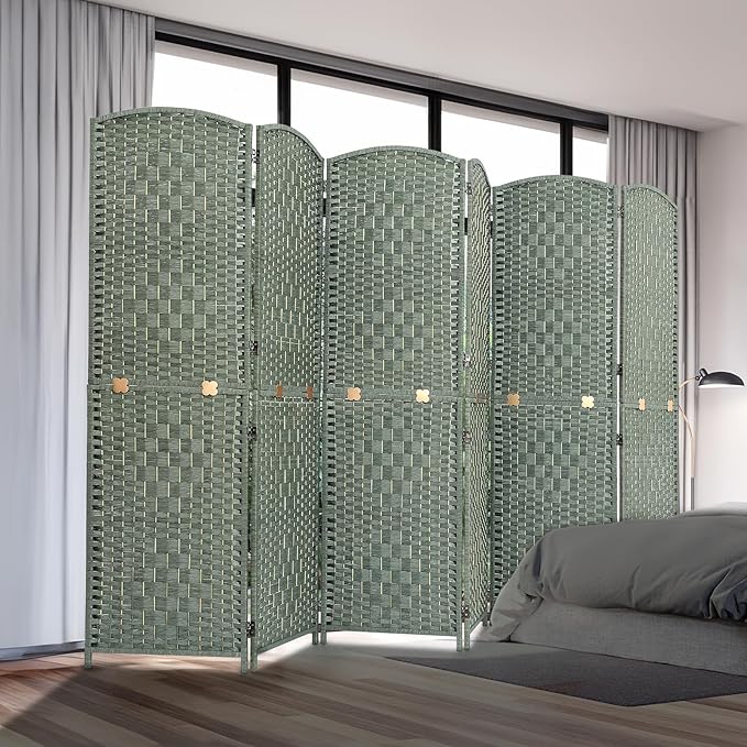 JOSTYLE Room Divider 6FT Room Divider Panel Folding Privacy Screen Hand-Made Wall Divider Indoor Portable Room Partition Dividers 2-in-1 Multifunction Divider for Room Separation (Grey, 6 Panel)