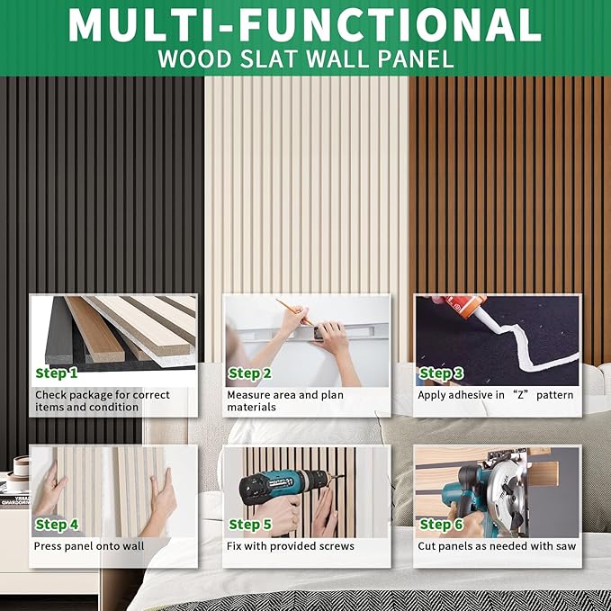 3 Pack Sample Set 3D Acoustic Slat Panels, 4.72" x 5.9" Sound Absorbing Wood Finish Panels, White, Walnut & Black, Decorative Acoustic Wall, Samples