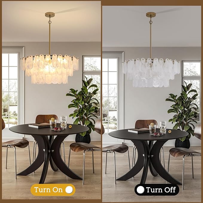 Modern Large Gold Glass Chandeliers, 12-Light Luxury Cloud Pendant Light Fixture, 31.5 inch Round Ceiling Hanging Light Fixture for Living Room Bedroom Dining Room Kitchen Foyer Staircase Offices