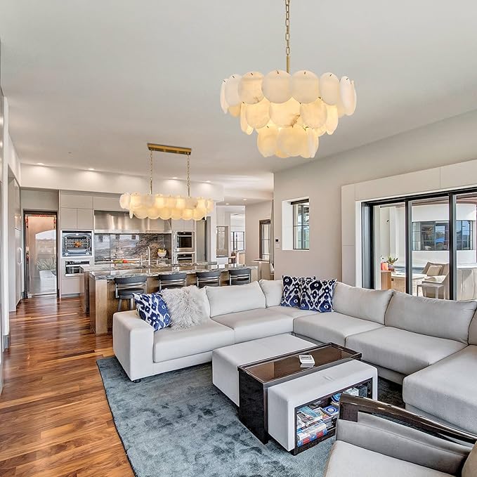 Alabaster Rectangle Chandelier, L39.4'' Natural Spanish Marble Stone Textur Chandeliers, 11-Light Dimmable Chandelier Over Table for Kitchen Island, Living Room, Hallway- Modern Luxury Lighting