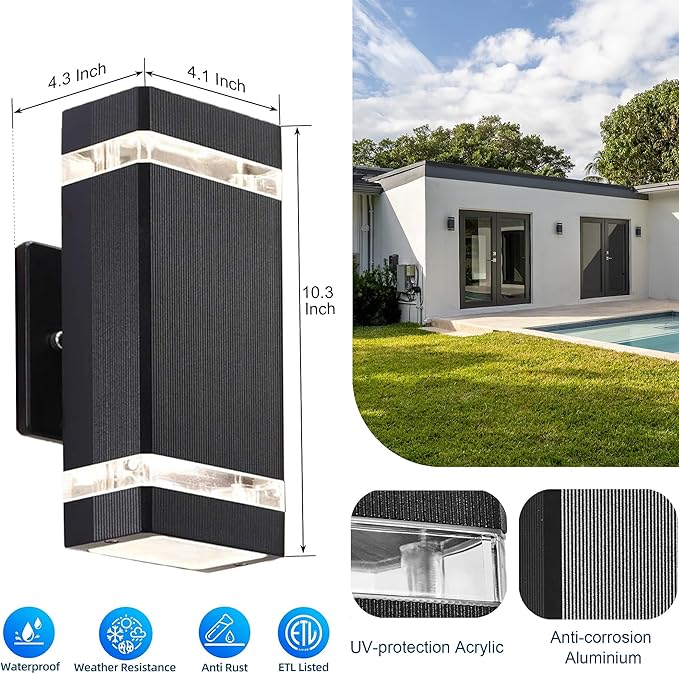 Modern RGB+CCT Outdoor Wall Lights-Dimmable 2700-6500K Up and Down Lights,RGB Color Changing, App & Voice Control, No Hub Required, Exterior Lighting Fixture for House Doorway, Garage, Patio