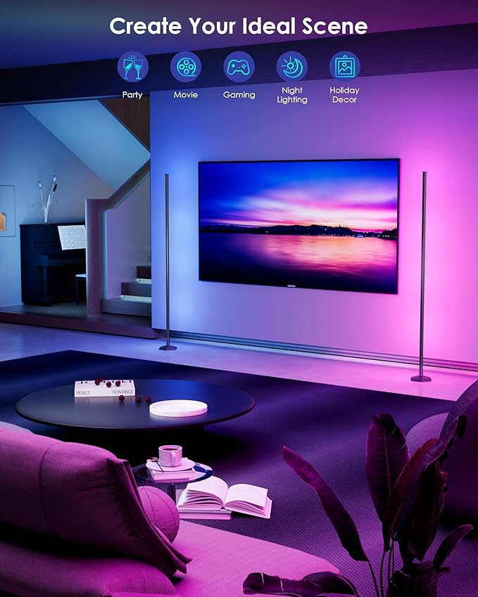 1PCS Corner Floor Lamp,RGB LED Corner Lamp with Remote Control,65" Color Changing Mood Light with Smart App and Remote Control Modern Floor Lamp with Music Sync for Bedroom, Living Room Gaming Room