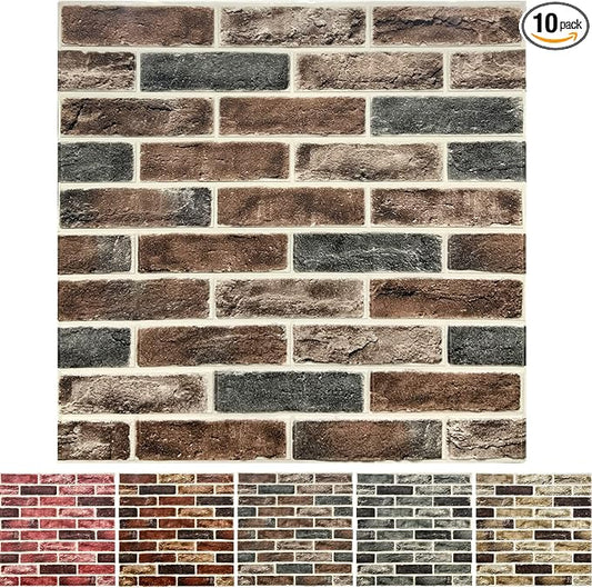 10-Pack 52 Sq.Ft 3D Wall Panels Peel and Stick 3D Faux Brick Wallpaper Peel and Stick Brown Faux Stone Wall Panel Foam Brick Self-Adhesive 3D Wallpaper