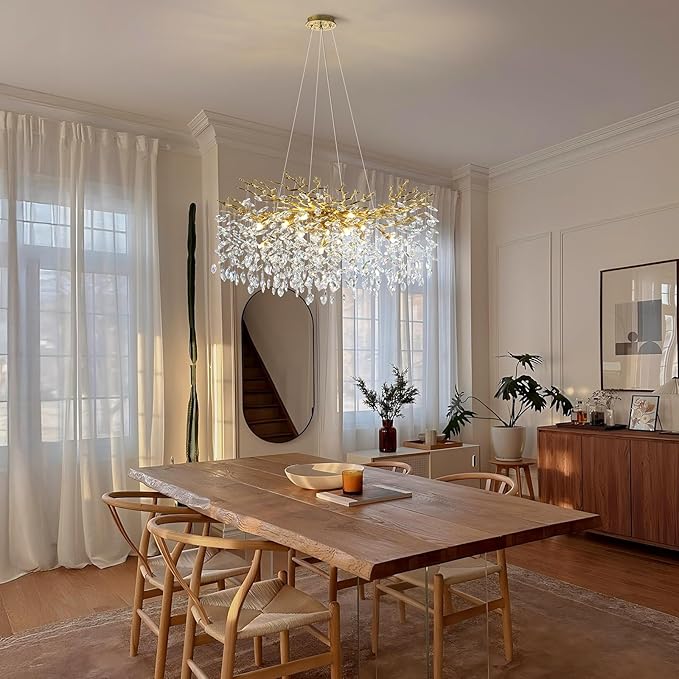 Modern Crystal Chandeliers for Dining Room Over Table, 40" Round Gold Tree Branche Chandelier, Large Crystal Chandelier for Living Room,High Ceiling,Foyer,Entryway,Kitchen Island,Staircase