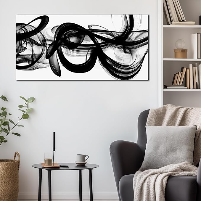 Black and White Abstract Wall Art for Bedroom Black Wall Decor for Living Room Canvas Print Wall Art for Office Ready to Hang 20 x 40 Inch