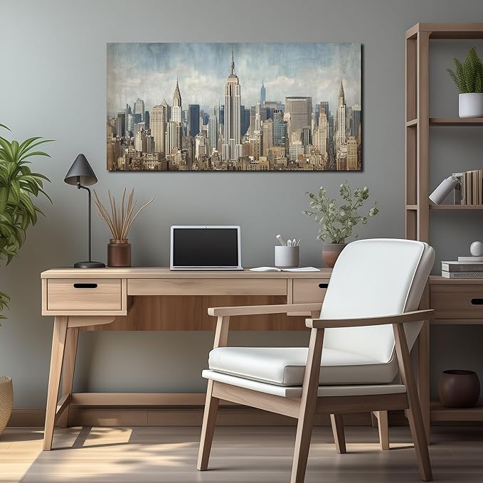 New York Skyline Wall Decor for Living Room City Canvas Wall Art for Bedroom Above Bed Modern Home Office Decor Ready to Hang 20 x 40 Inch