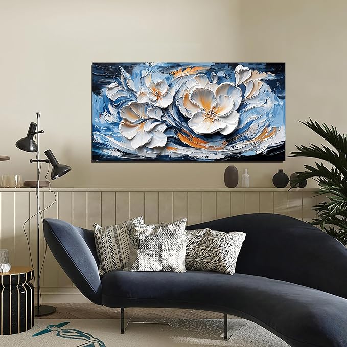 Canvas Wall Art Decor Wall Art Pictures for Living Room Abstract Canvas Art Wall Decor Blue White Wall Art Prints Modern Flower Wall Art Decorations Bederoom Office Home Decor Aesthetic 20" X 40"