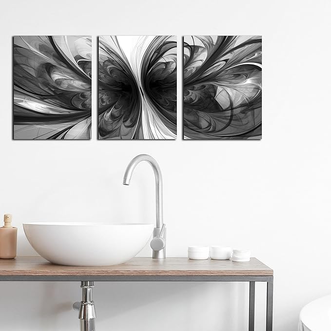 Black and White Pictures for Wall,Abstract Canvas Wall Art for Living Room,3 Piece Wall Art Bedroom 12 x 16 Inch Each Panel