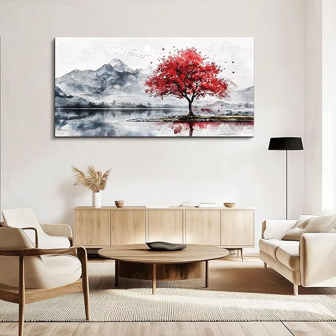 MHARTK66 Mountain Wall Art 48 X 24 Home Wall Decor For Living Room Large Canvas Wall Art Bedroom Country Landscapes Wall Pictures Black And White Poster For Dining Room Modern Office Art Work