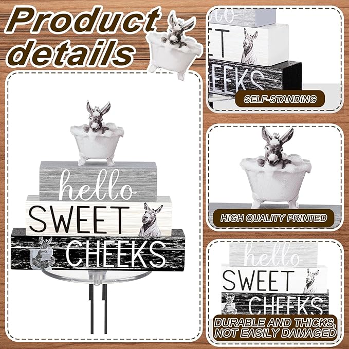 4 Pcs Funny Donkey Bathroom Decor Farmhouse Donkey Bathroom Decoration Western Hello Sweet Cheeks Table Centerpiece Christmas