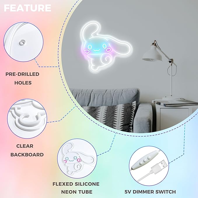 CinnamoRoll Neon Sign Anime Neon Sign for Wall Decor Janpanese Neon Light for Bedroom Wall Decor Game Room Decor Livingroom Decor for Kids, Personalized Gifts for Girls