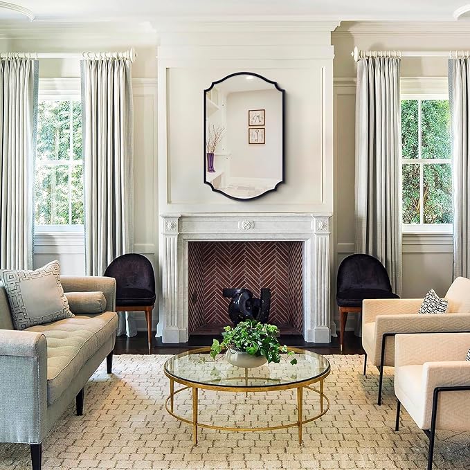 Chende Black Bathroom Mirror for Wall, 36'' X 28'' Rectangle Decorative Wall Mirror with Scalloped Frame, Large Wall Mirror for Mantel, Dining Room, Living Room, Bedroom