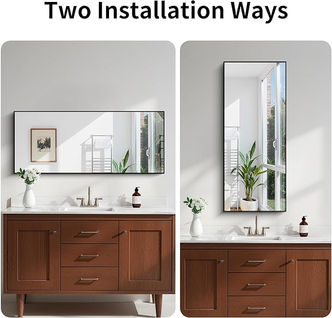 KOCUUY Black Bathroom Mirror, 20x48 Inch Rectangle Mirror for Over Sink, Modern Decorative Wall Mirror for Bedroom Living Room Bathroom, Hang Horizontal/Vertical