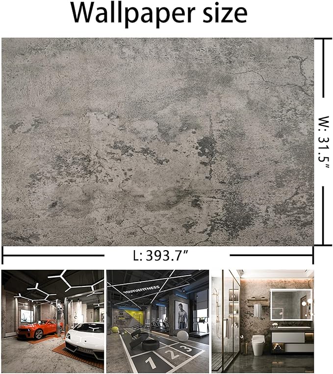 BAYYA Extra Wide Concrete Textured Wallpaper Peel Stick Light Grey Matte Thicken 31.5"x 394" Retro Industrial Style Contact Paper Waterproof Self-Adhesive Cement Wall Sticker Vinyl Wrap