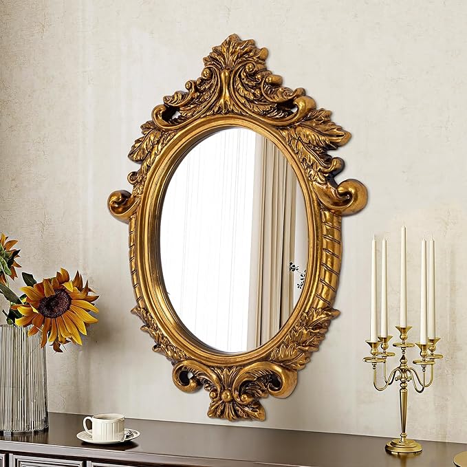 Large Antique Mirror, 28'' x 38'' Ornate Vinatge Gold Mirror with Baroque Framed, Decorative Mirrors for Living Room Dining Room Bedroom Entryway Fireplace