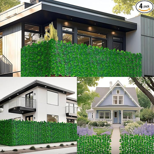 Artificial Ivy Fence, 80 in x 35 in Artificial Hedge Wall for Outdoor and Indoor, Ivy Vine Leaf Hedges Fence Panels for Patio, Balcony, Garden, Backyard Green Wall Decor, 4 Pieces