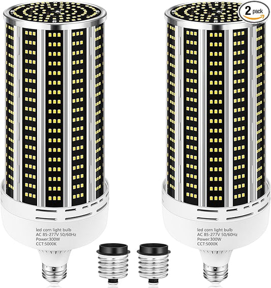 300W 2 Pack LED Corn Light Bulb,3000W Equivalent Commercial Grade 43500LM Daylight 5000K E26/E39 Medium Mogul Base LED Lamp,Large Area Lights for Outdoor Indoor Garage Warehouse Gym Bay Light