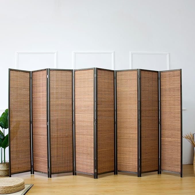 8 Panel Room Divider and Folding Screen, Bamboo Screen for Room Separation, 67" H x 122.8" W