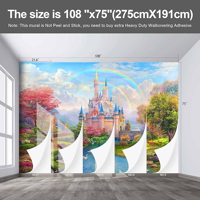 Castle Mural Large Wallpaper for Living Room Bedroom (Papel tapiz para pared de habitatacion) 108" x 75" (It's not Peel and Stick)