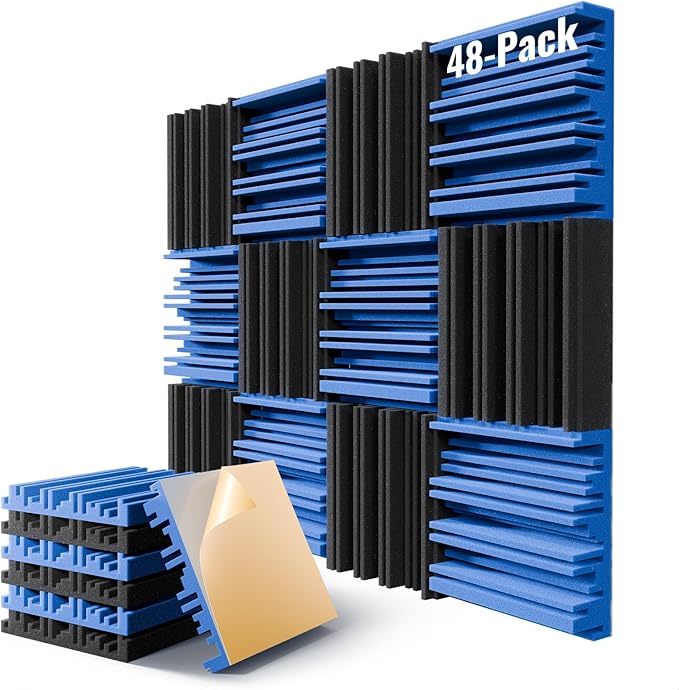 48 Pack Sound Proof Foam Panels for Wall,12" X 12" X 2" Self-Adhesive Acoustic Foam Panels,High Resilience Soundproof Wall Panels,Sound Absorbing Panels for Home Studios, Offices - Black