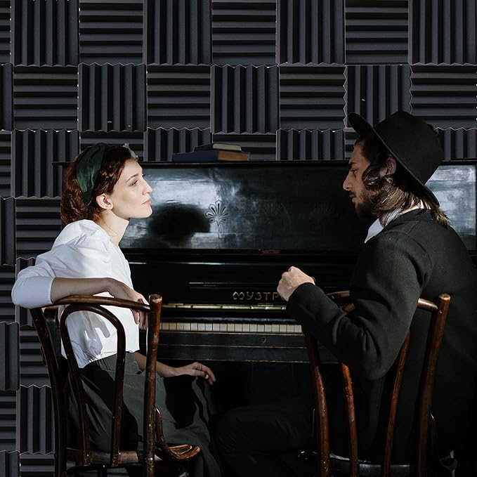 12-Pack Acoustic Panels, 2" x 12" x 12" Sound Proof Foam Panels for Wall,Fireproof Soundproofing Wedges,Noise Canceling Sound Absorbing Foam for Studio Recording, Home Office(Black)