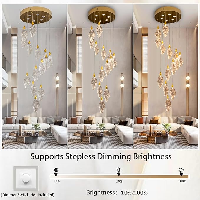 Modern Staircase Chandelier, 20-Lights LED Large Chandeliers for High Ceilings,H78 Long Staircase Lights, Platinum Leaf Foyer High Cailings Lights,Unique Light Fixture for Foyer Entryway