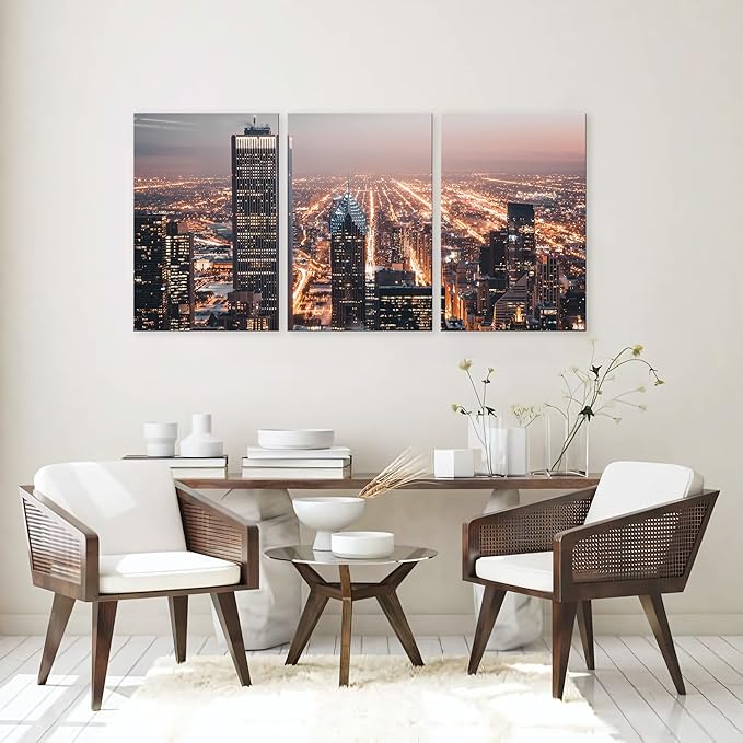 NAN Wind Modern Office Decor Chicago City Center Skyline Canvas Prints Chicago Skyline Canvas Art Cityscape Wall Decorations Blue Wall Decor for Living Room Pictures for Bedroom Decorations