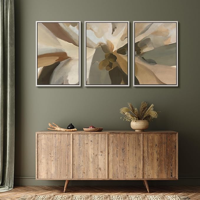 MUDECOR Framed Wall Art Print Set Minimalist Earthy Abstract Floral Illustrations Modern Art Boho Decorative Colorful Chic for Living Room, Bedroom, Office - 24"x36"x3 White