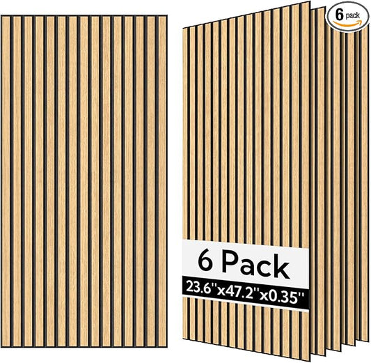 Olanglab Wood Veneer Acoustic Wall Panels 6 Pack, 23.6"×47.2" Sound Absorbing Wall Panels for Interior Wall Decor, Warm Oak
