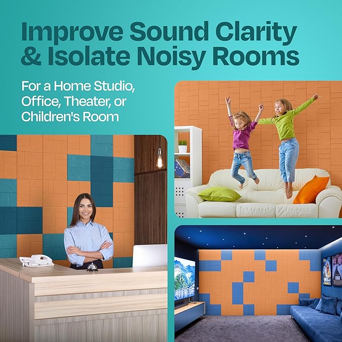 Acoustic Panels 12-Pack Soundproof Wall Panels 12"x12"x0.4" Decorative Sound Dampening for Your Home, Office, Studio, Bedroom & More with Unique GridFrame Carving [70'S Orange]