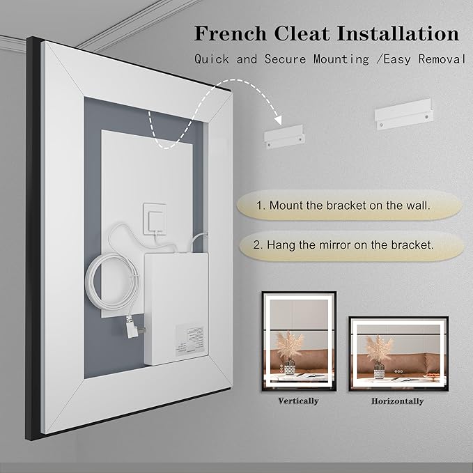 57x36 Framed LED Bathroom Mirrror for Wall, Dimmable LED Vanity Mirror with Lights, Backlit and Front Lighted, Anti-Fog, Shatterproof, Memory (Horizontal/Vertical)