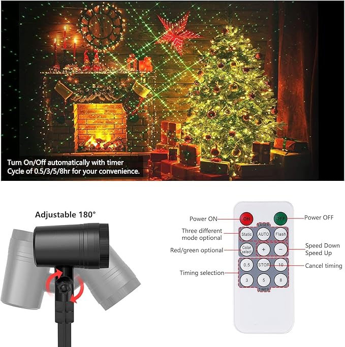 NUÜR Christmas Projector Lights Outdoor, Waterproof Christmas Light Projector with 24 Christmas Decorative Patterns, Remote Control with Timer, Holiday Projector Lights for Outdoor Garden Patio Wall