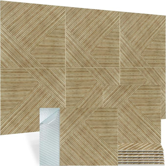 Acoustic Panels, 6 Pack 23.6" x 23.6"x 0.4" Soundproof Wall Panels, Decorative Acoustic Wall Panels, Self-Adhesive Sound Absorbing Panels for Home, Office, Studio, UV Printing Wood-Pattem (B)