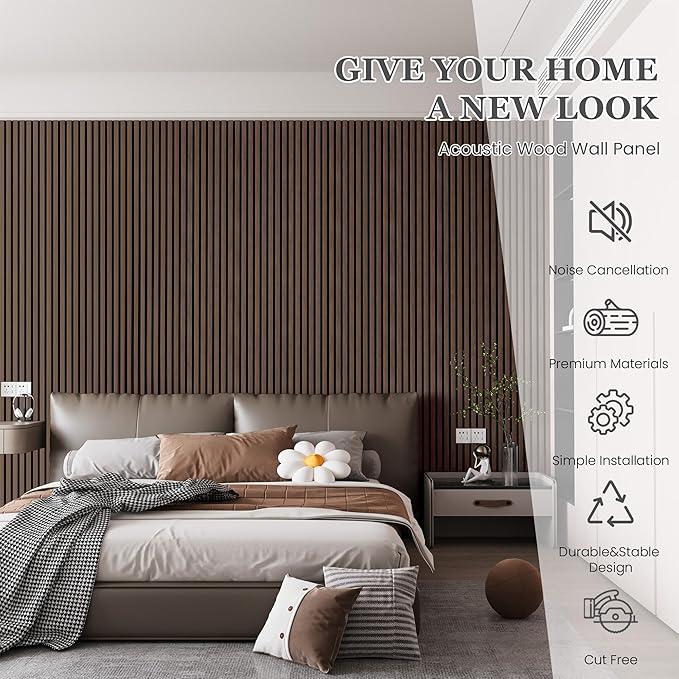 2 Pack 105.9" x 12.6" x 0.8" Acoustic Wall Panels Sound Absorbing, Wood Slat Wall Panels for Wall Decor, Soundproof Wood Wall Panels, Natural Walnut