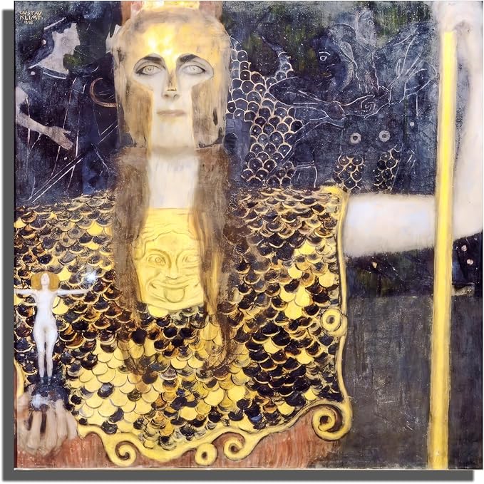 OKRA Gustav Klimt Pallas Canvas Wall Art - Athene Portrait Poster - Mythological Picture - Girls Room Decor Poster - Great Wall Decor for Gallery Campus Bedroom - Unframed