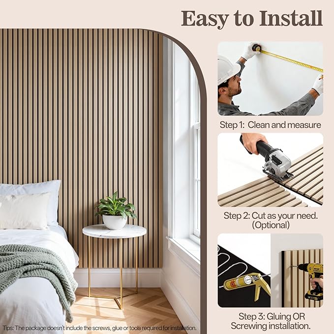 4 Pack Wood Panels for Wall, 94.4" x 12.6" Acoustic Wood Slat Wall Panel for Interior Decor & Noise Reduction, Soundproof Panel, Sound Absorbing 3D Textured Panels - Oak