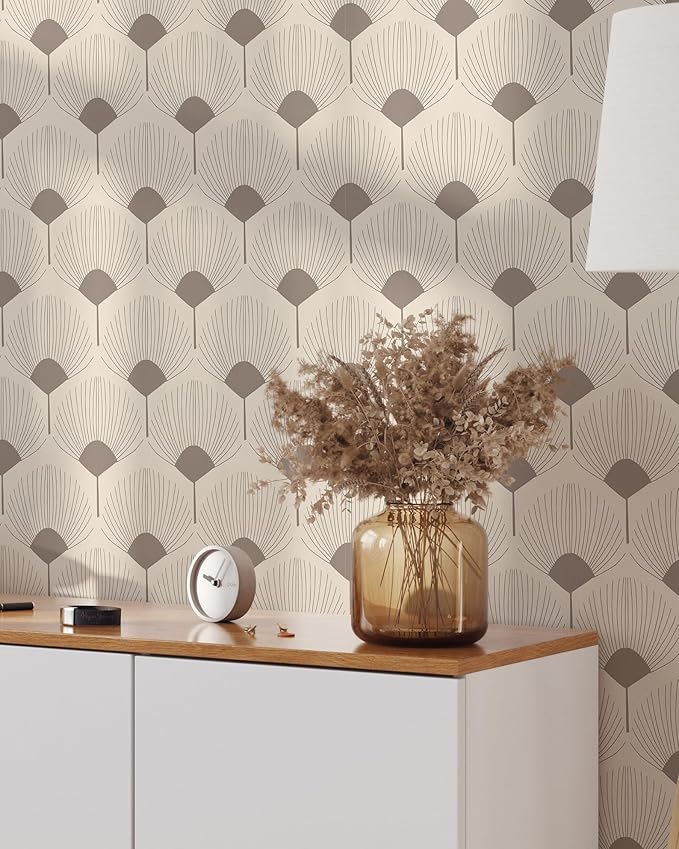 Beige Retro Art Peel and Stick Wallpaper | Removable Self Adhesive Floral Pattern | Boho Wallpaper | Wall Art Wallpaper (1 roll 24" W x 84" H)