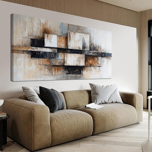 Large Abstract Geometric Decor Modern Abstract Geometric Beige And Black Wall Art Decorations Wall Art For Living Room Art Wall Canvas Wall Art Prints For Bedroom And Office Wall Decor 24 X 48 Inch