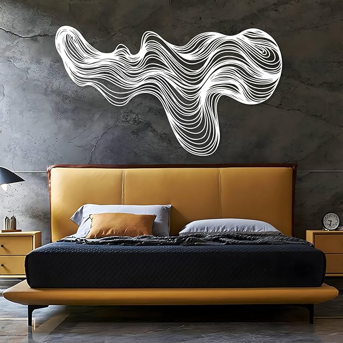 Abstract Lines Metal Wall Decor, Metal Irregular Wall Art, Geometric Line Art Sculpture, Mid Century Modern Artwok, Neutral Sign for Living Room (Silver, 59"x34" | 150x86cm)