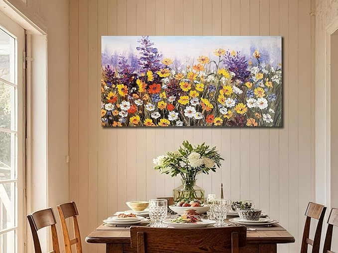 Ardemy Wildflower Canvas Wall Art for Living Room Large Colorful Daisy Floral Textured Pictures Bedroom Paintings Wall Decor Flower Artwork for Walls Home Office, 48"x24"