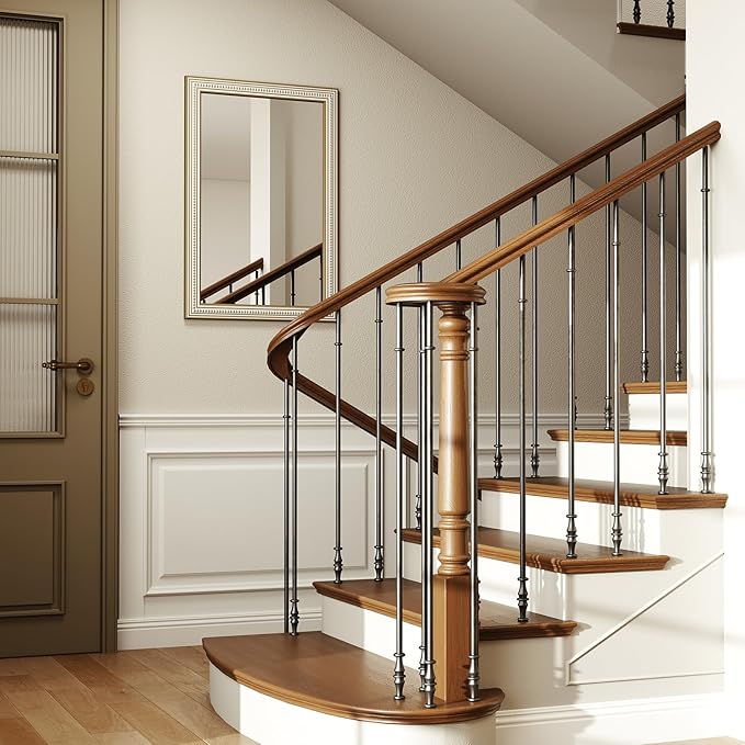 36x24 Inch Farmhouse Wooden Rectangle Mirrors for Wall with Beaded, Boho Decorative Rectangular Mirror for Bathroom, Living Room, Entryway, Foyer (Horizontal/Vertical Mount)