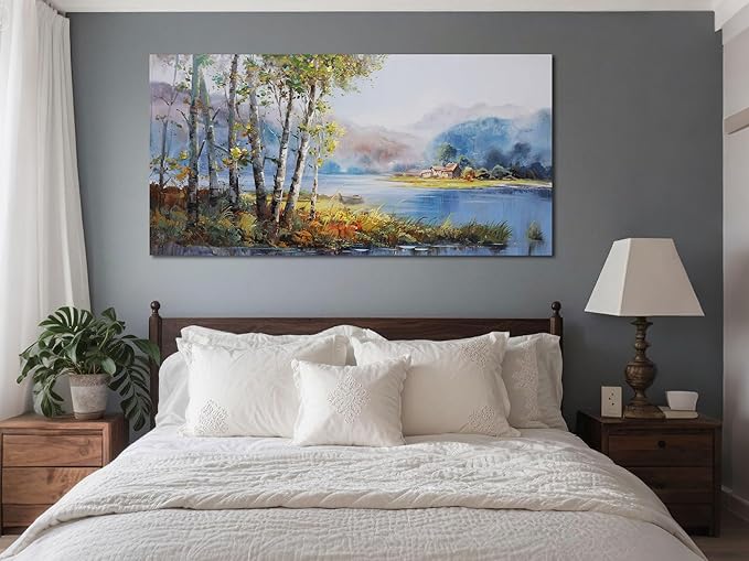 Arjun Landscape Canvas Wall Art for Living Room Nature Painting Bedroom Tree Scenery Textured Picture Framed Large Size Artwork Office Home Wall Decor, 48"x24"