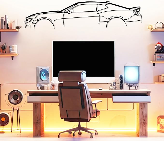 Camaro Silhouette Metal Car Wall Art, Sports Car, Automotive Silhouette Line Decoration, Minimalist Sculpture for Garage, Man Cave, Indoor Outdoor Wall Hanging, Gift for Boyfriend (Black-35x8.2”inch)