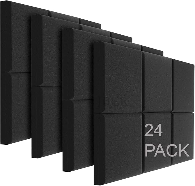 JBER Acoustic Studio Foam, 24 Pack 2" X 12" X 12" Round C-Panel Sound Foam Panels Soundproofing Treatment Studio Wall Padding Sound Absorbing Fireproof Pyramid Wedge Tiles