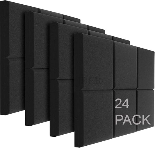 JBER Acoustic Studio Foam, 24 Pack 2" X 12" X 12" Round C-Panel Sound Foam Panels Soundproofing Treatment Studio Wall Padding Sound Absorbing Fireproof Pyramid Wedge Tiles